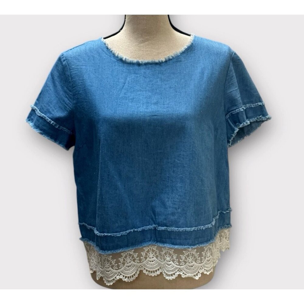 The Impeccable Pig Womens M Short Sleeve Denim‎ Shirt Cotton